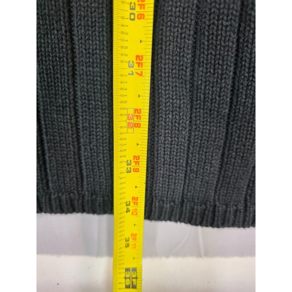 Womens XL Belted Cardigan Black Cotton Chunky Warm Kikit Vintage Cozy Pockets - Picture 6 of 6